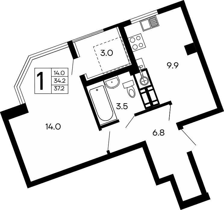 1-к, 37.2 м² · Семейный