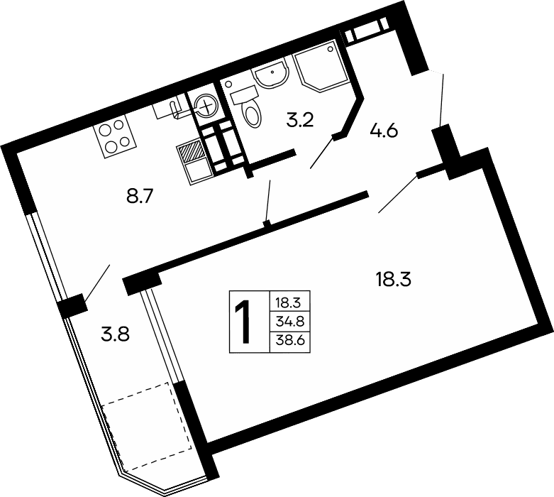 1-к, 38.6 м² · Семейный