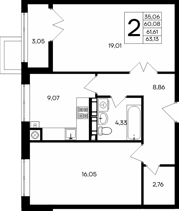 2-к, 63.13 м² · Сезоны