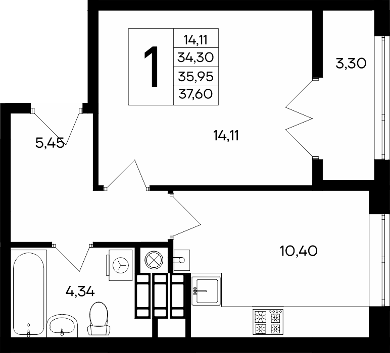 1-к, 37.6 м² · Сезоны