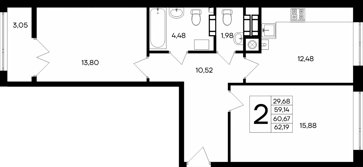 2-к, 62.19 м² · Сезоны