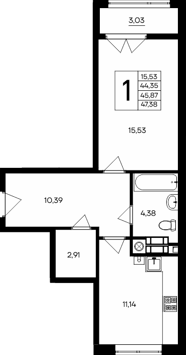1-к, 47.38 м² · Сезоны