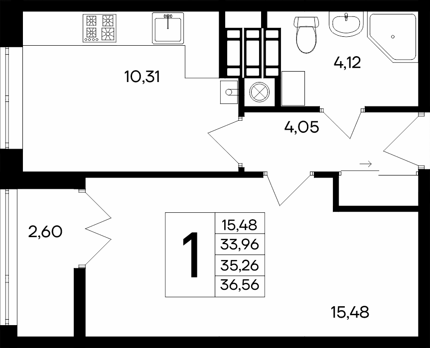 1-к, 36.56 м² · Сезоны