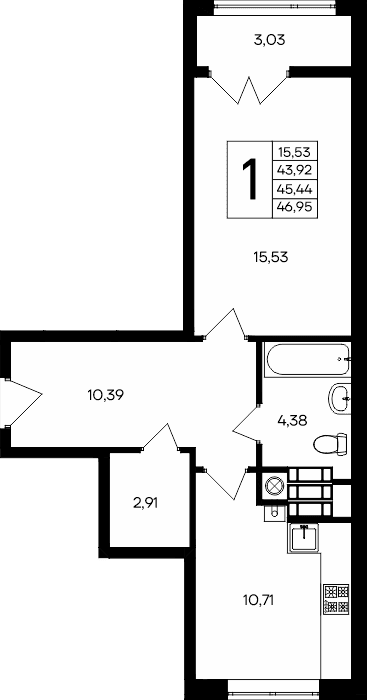 1-к, 46.95 м² · Сезоны