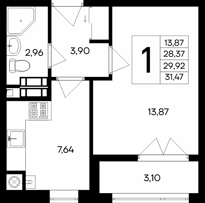1-к, 31.47 м² · Сезоны