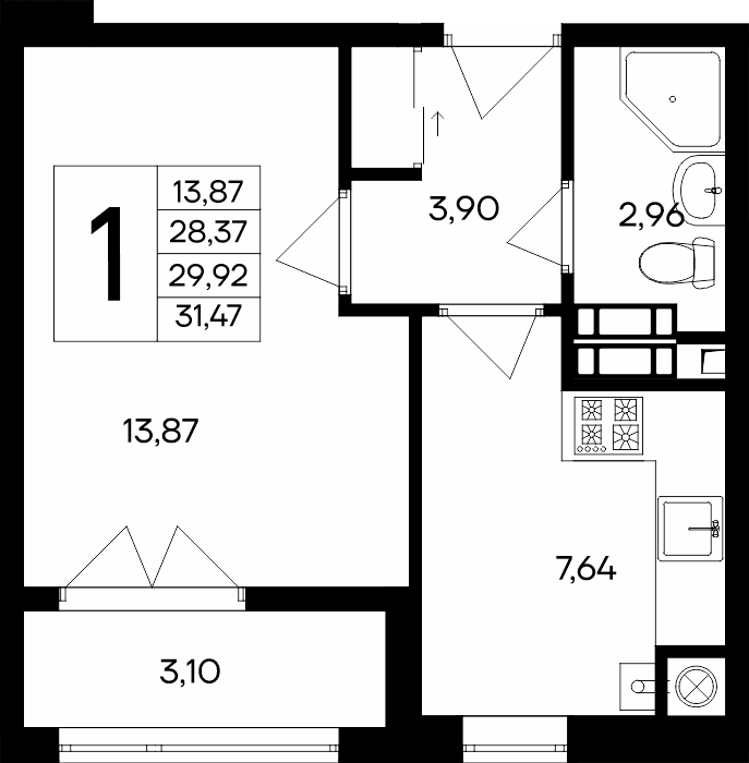 1-к, 31.47 м² · Сезоны