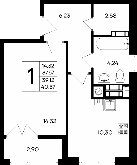 1-к, 40.57 м² · Сезоны