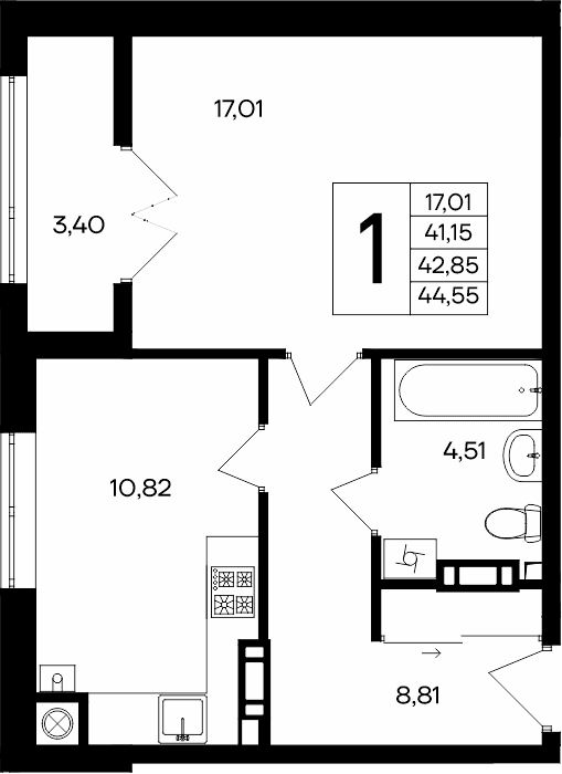 1-к, 44.55 м² · Сезоны