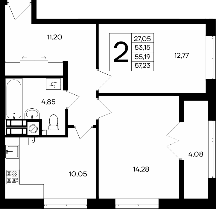 2-к, 57.23 м² · Сезоны