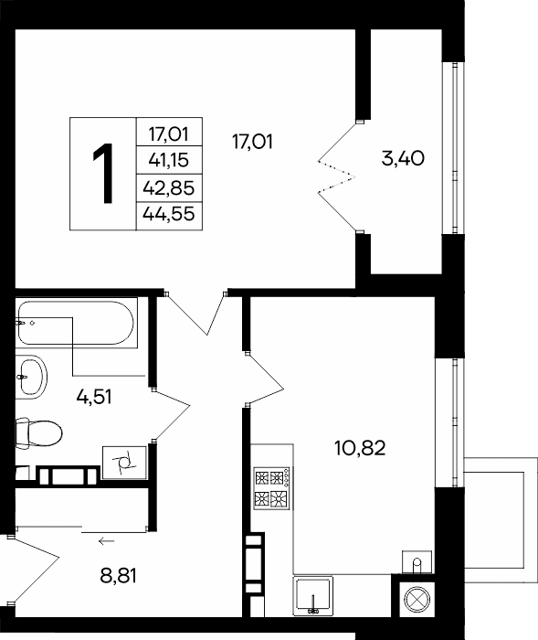 1-к, 44.55 м² · Сезоны