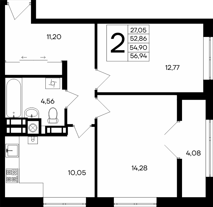 2-к, 56.94 м² · Сезоны