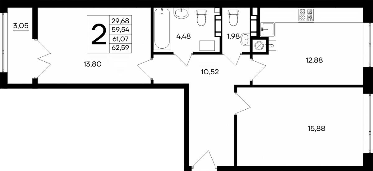 2-к, 62.59 м² · Сезоны