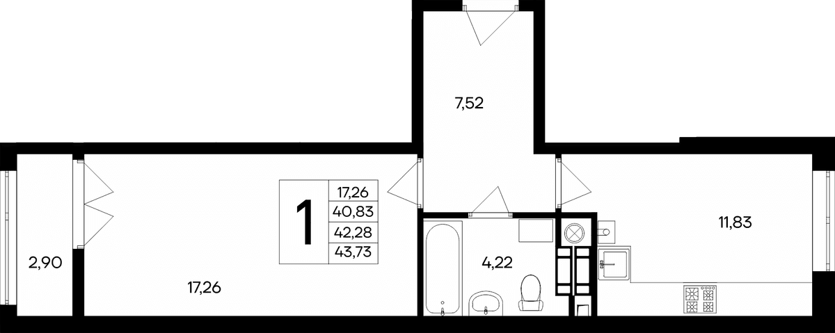 1-к, 43.73 м² · Сезоны