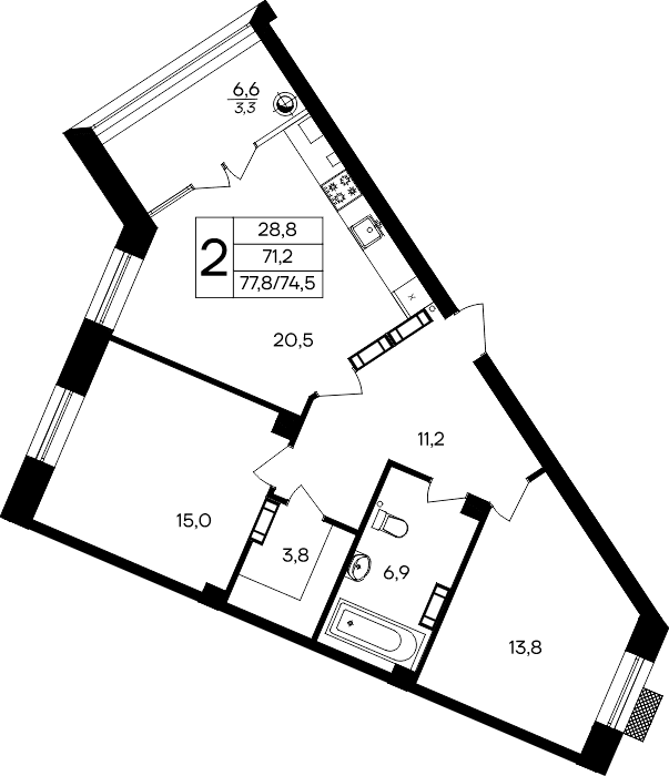 2-к, 77.8 м² · Маячная