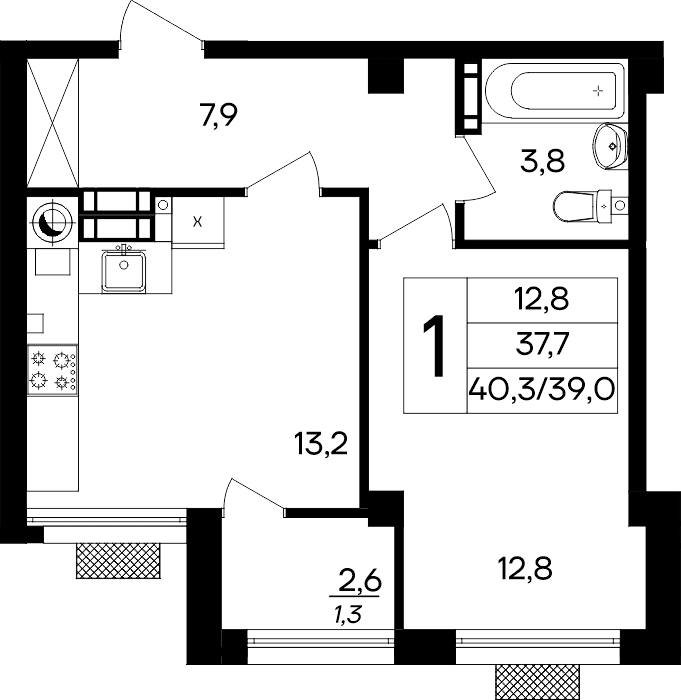 1-к, 40.3 м² · Маячная