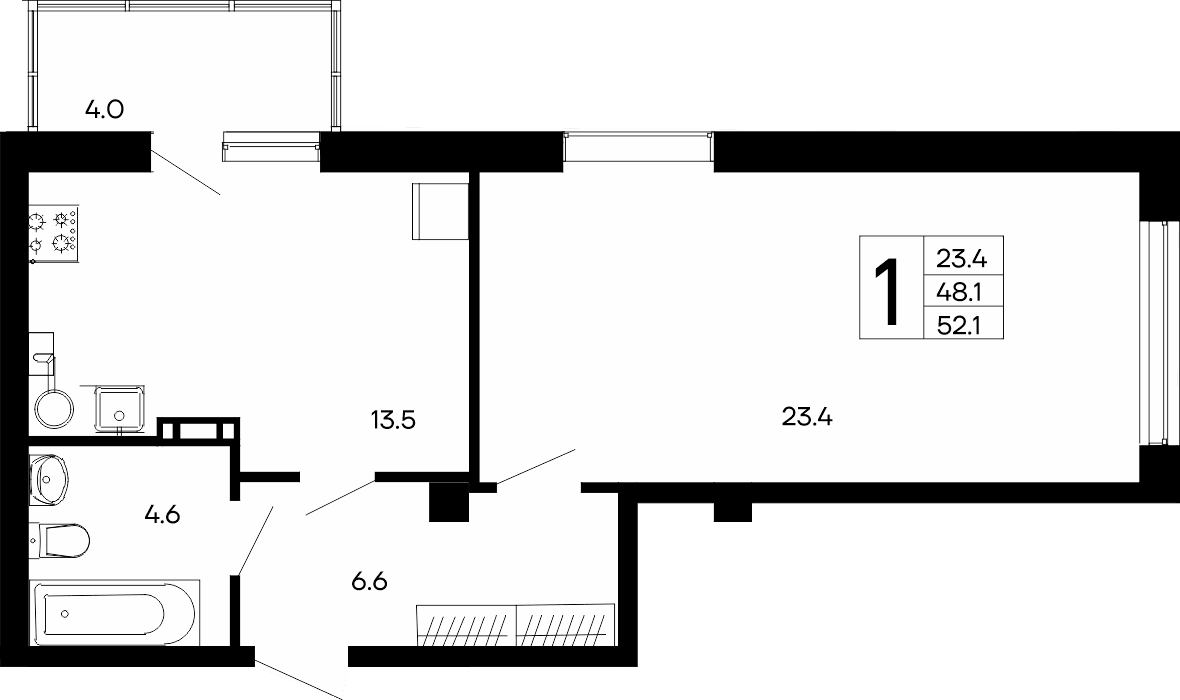 1-к, 52.1 м² · Утёсов