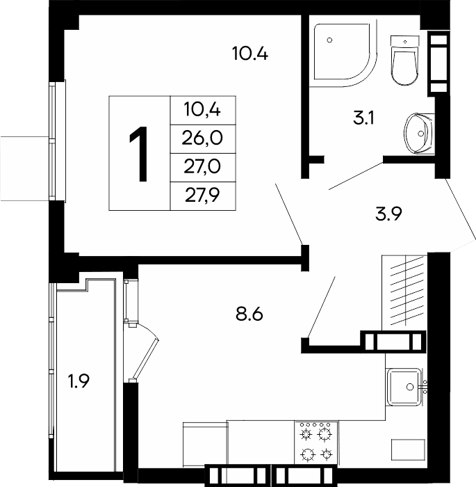 1-к, 27.9 м² · Небо