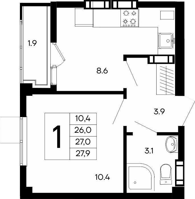 1-к, 27.9 м² · Небо
