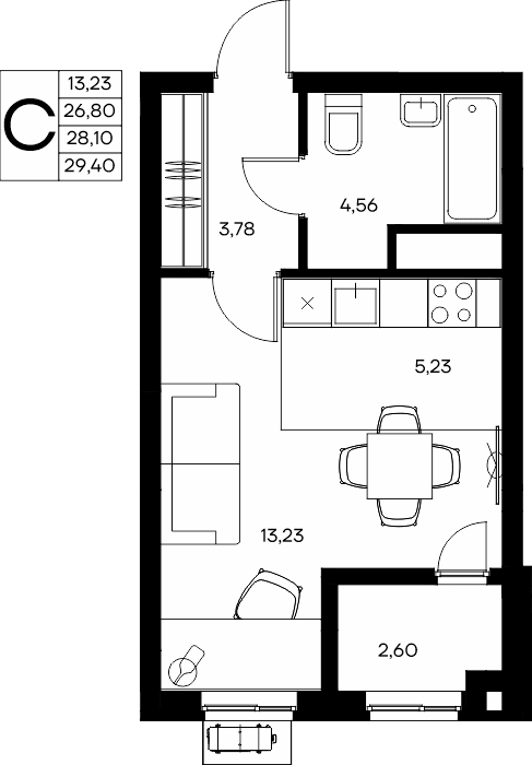 Студия, 29.4 м² · Прибрежный Дом