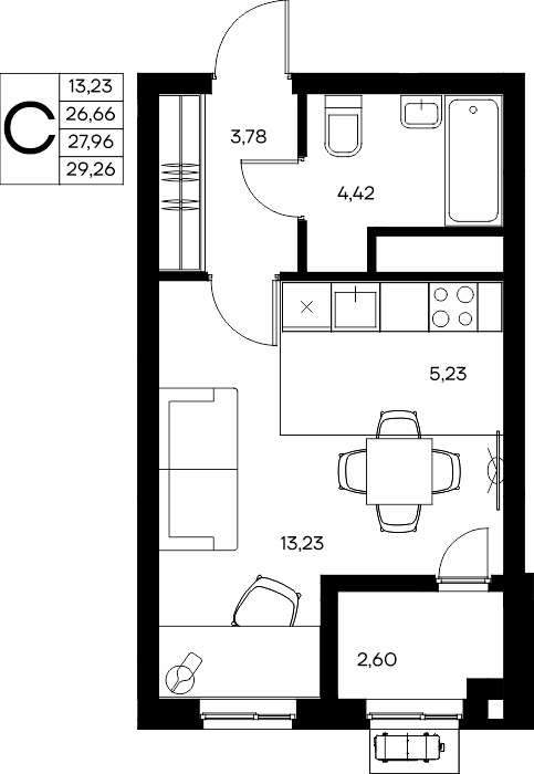 Студия, 29.26 м² · Прибрежный Дом