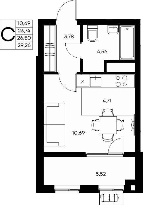Студия, 29.85 м² · Прибрежный Дом