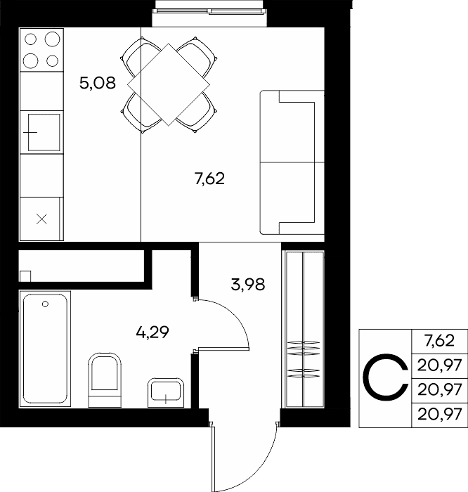 Студия, 21.79 м² · Прибрежный Дом
