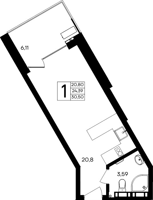 1-к, 30.5 м² · Песок и море
