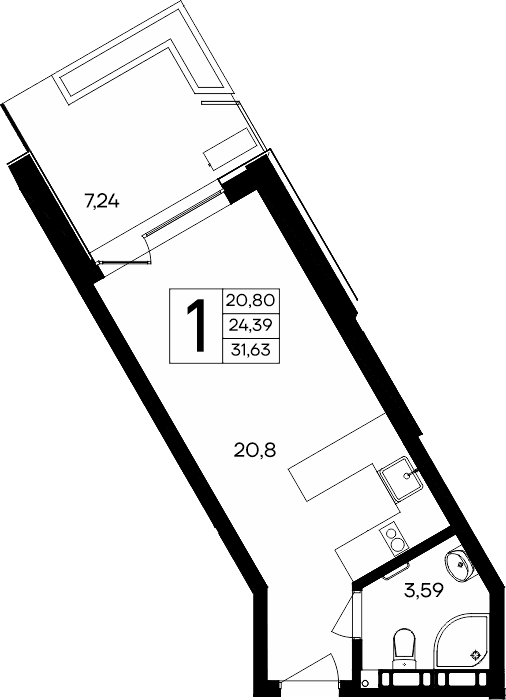 1-к, 31.63 м² · Песок и море