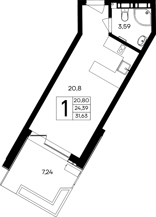 1-к, 31.63 м² · Песок и море