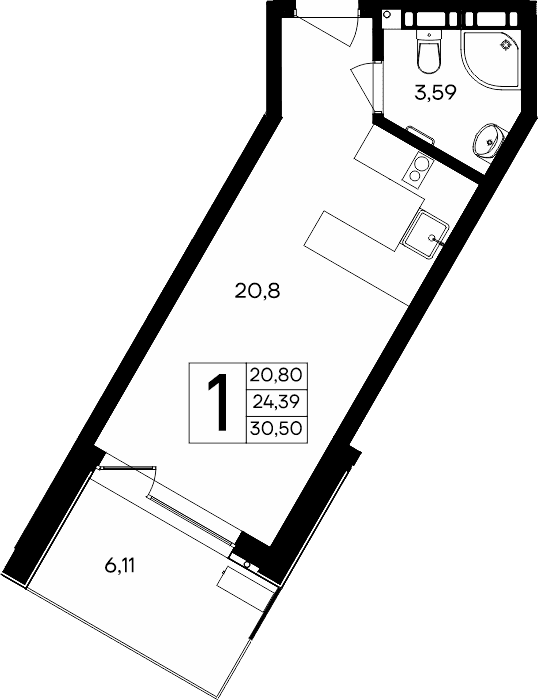 1-к, 30.5 м² · Песок и море
