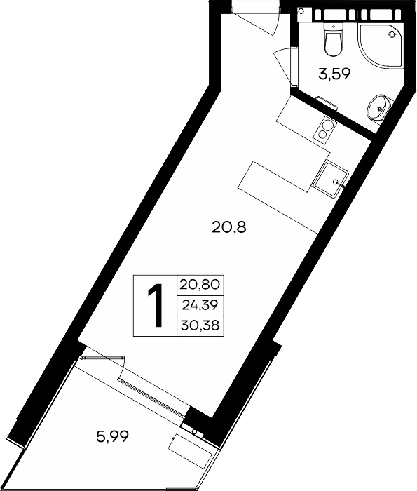 1-к, 30.38 м² · Песок и море