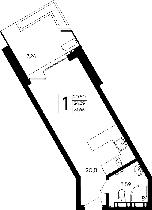 1-к, 31.63 м² · Песок и море
