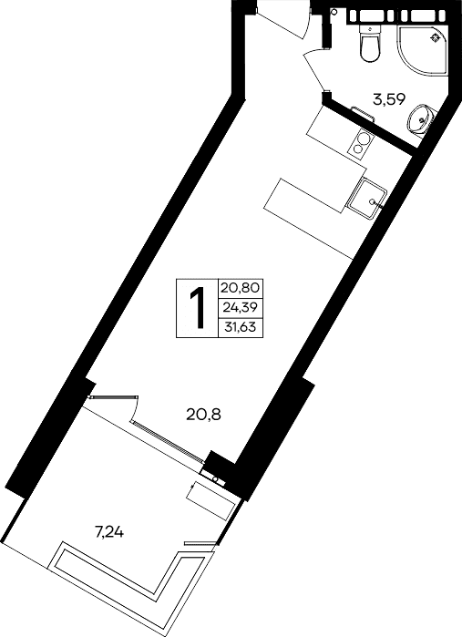 1-к, 31.63 м² · Песок и море