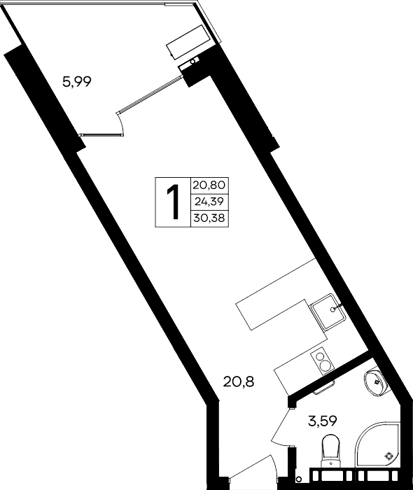 1-к, 30.38 м² · Песок и море