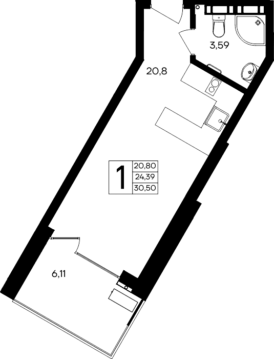 1-к, 30.5 м² · Песок и море