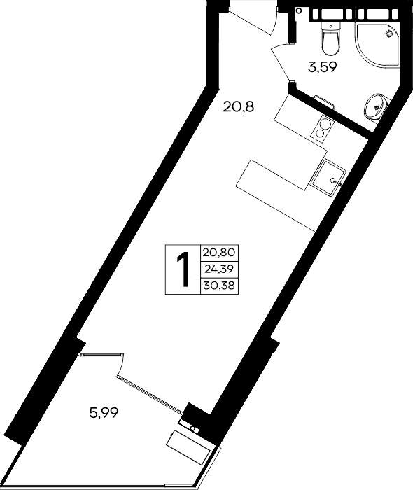 1-к, 30.38 м² · Песок и море