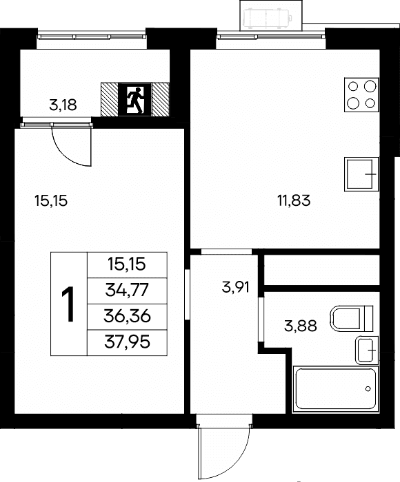 1-к, 37.95 м² · Новый Судак