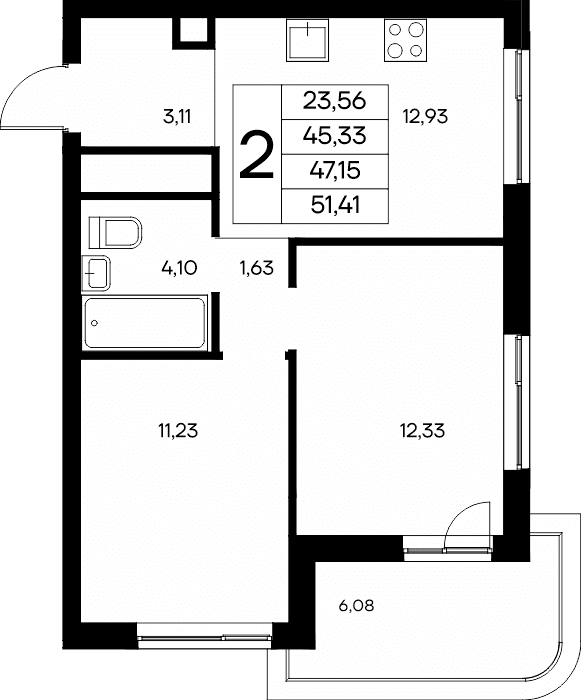 2-к, 51.41 м² · Новый Судак