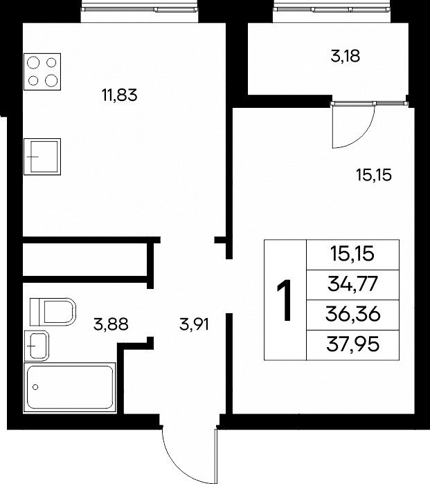 1-к, 37.95 м² · Новый Судак