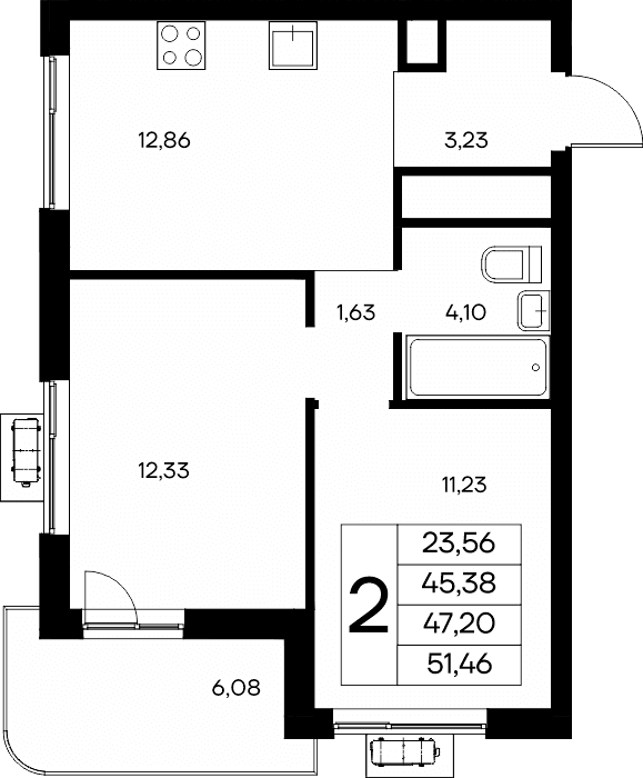 2-к, 51.46 м² · Новый Судак