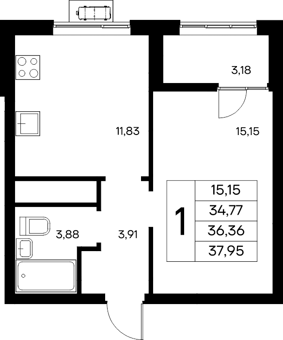1-к, 37.95 м² · Новый Судак