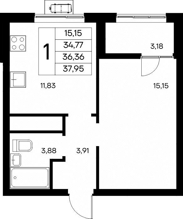 1-к, 37.95 м² · Новый Судак