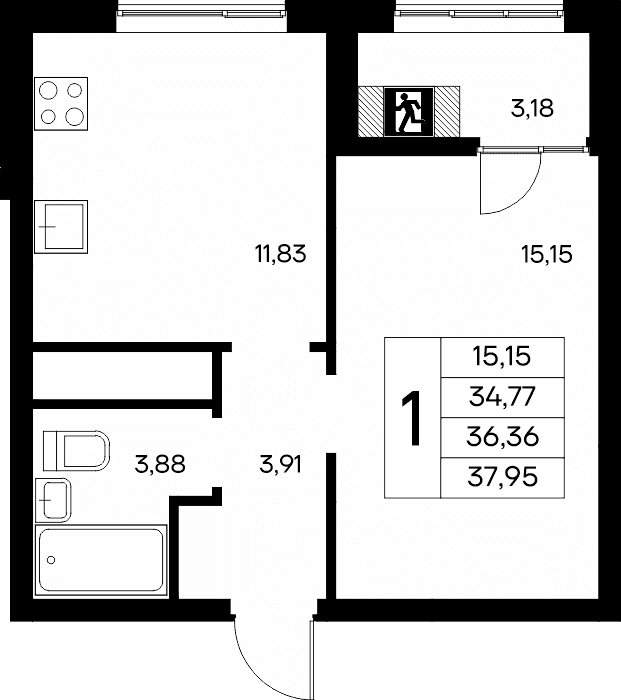 1-к, 37.95 м² · Новый Судак