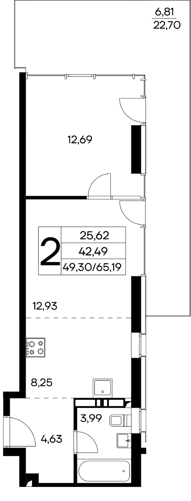 2-к, 65.19 м² · Лучистое