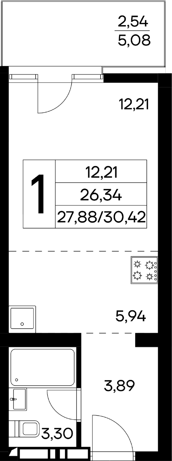 1-к, 30.42 м² · Лучистое
