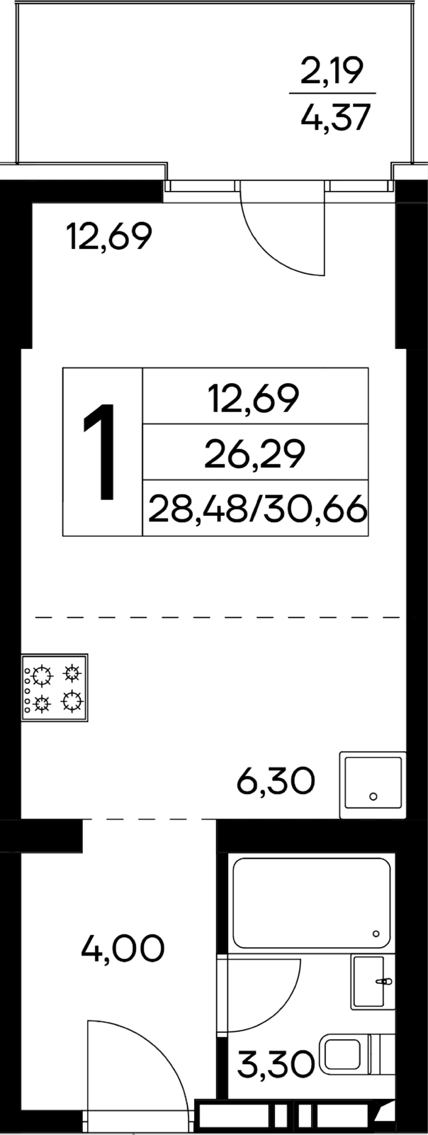 1-к, 30.66 м² · Лучистое