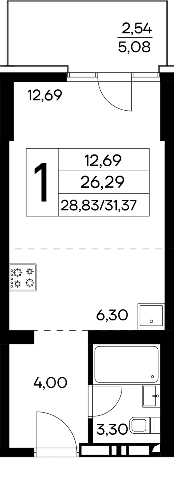 1-к, 31.37 м² · Лучистое