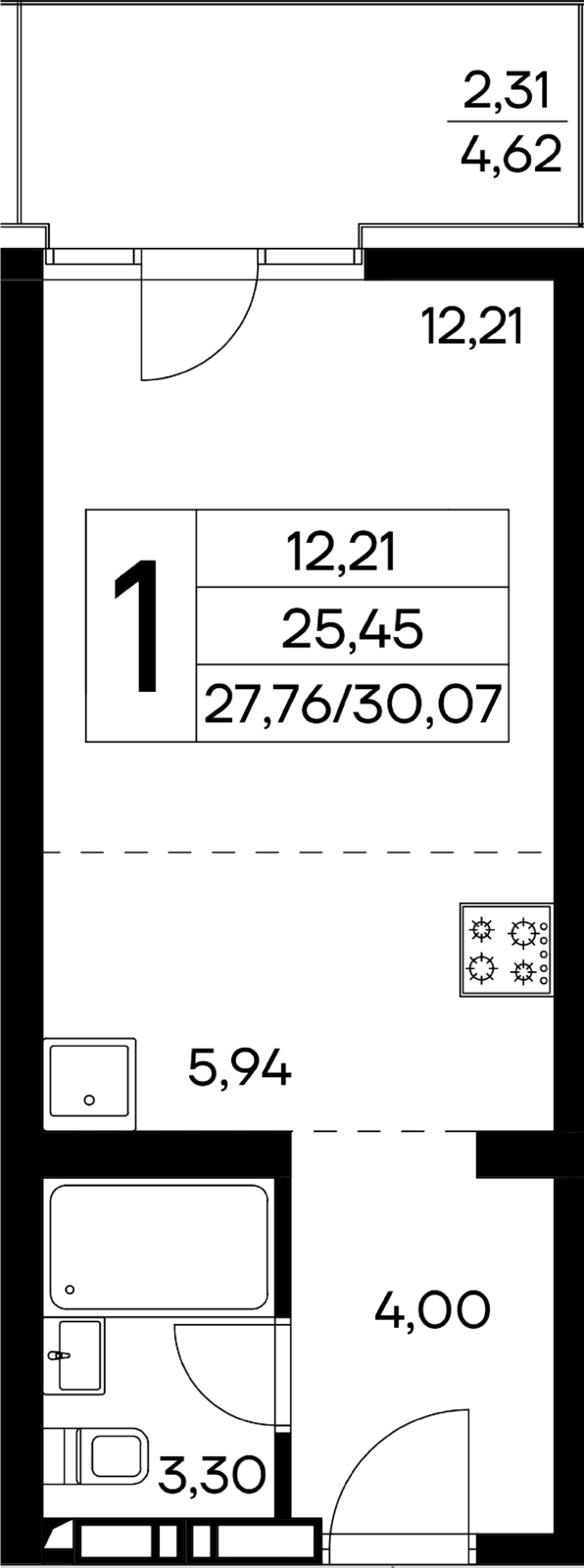 1-к, 30.07 м² · Лучистое