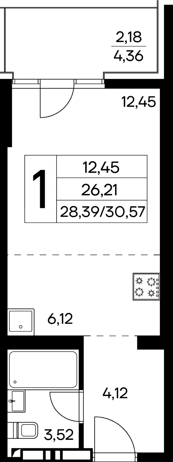 1-к, 30.57 м² · Лучистое