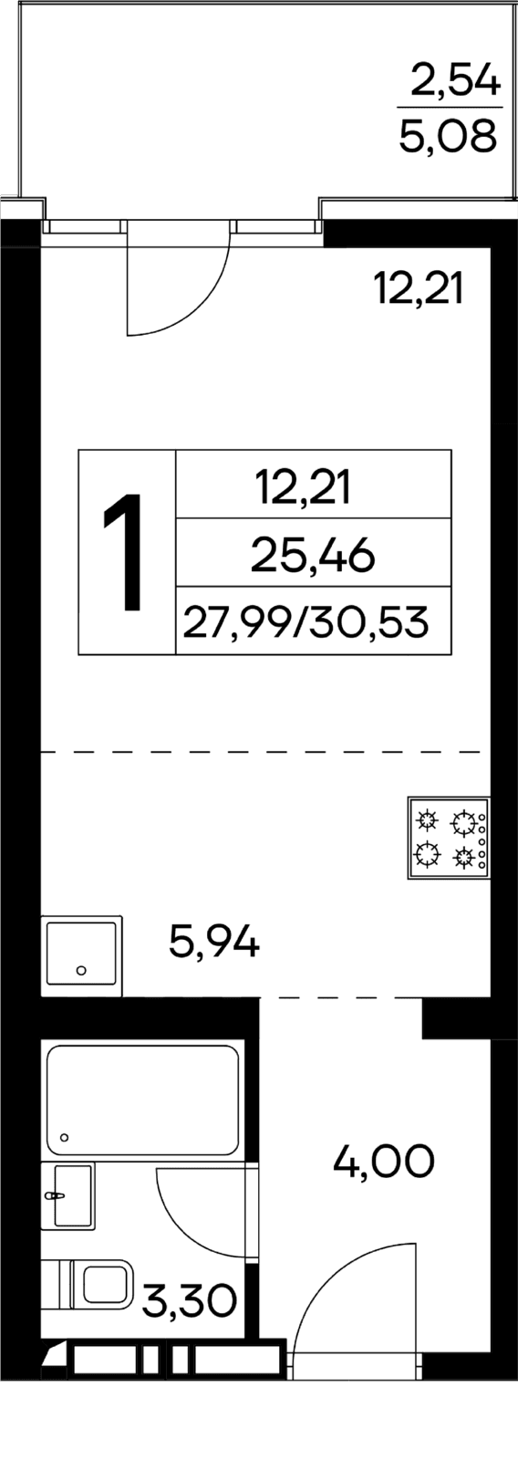 1-к, 30.53 м² · Лучистое